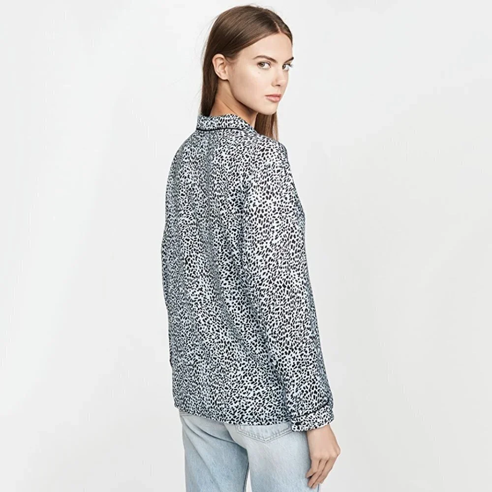 NWT Cupcakes & Cashmere blue / black animal print PJ inspired blouse, L - Picture 4 of 11